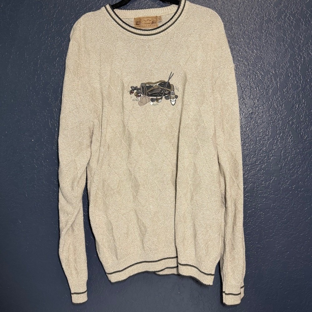 Shenandoah‎ Golf Embroidered Sweater LT Beige Diamond Knit Pullover